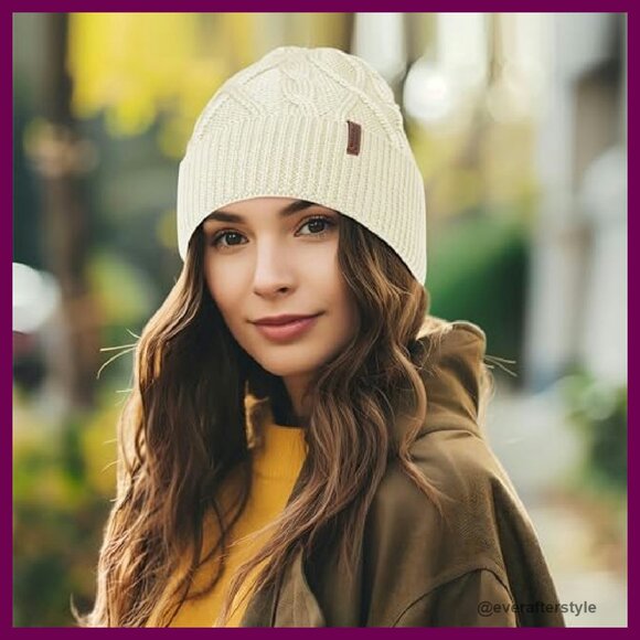 Merino Wool Cable Knit Beanie Unisex Classic Warm Winter Hat